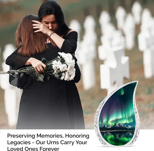 Vista 9 de Aurora Borealis - Urna de cremación en forma de lágrima para cenizas humanas de adultos hombres y mujeres, urna decorativa funeraria de Aurora