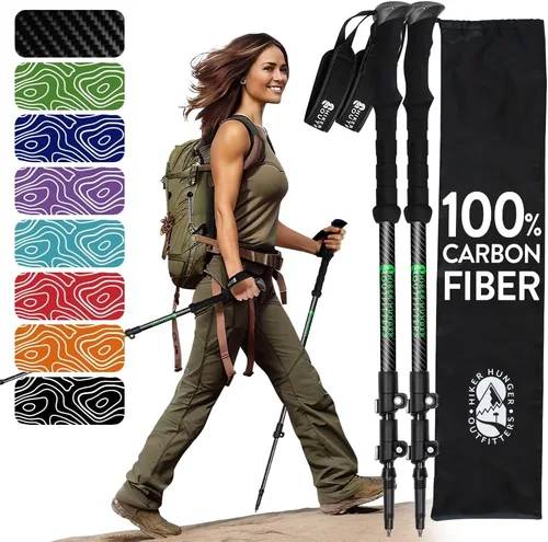 Vista 10 de 100% Carbon Fiber Trekking Poles by USA Brand - Ultra Strong Lightweight Collapsible Hiking Poles with Cork and EVA Foam Grips & Quick Adjustable