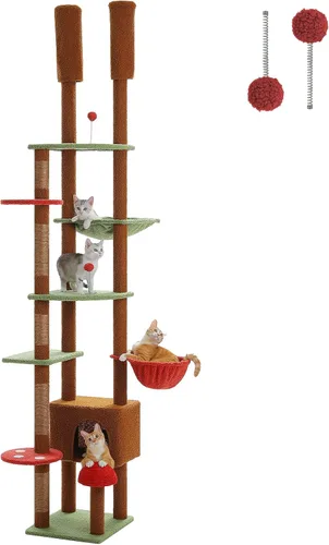 Vista 16 de PEQULTI Árbol para gatos de piso a techo, torre alta para gatos, altura ajustable (83-108 pulgadas), 5 niveles de árbol trepador para gatos