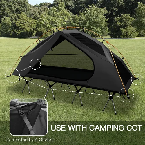Vista 4 de Night Cat Tienda de campaña para cuna – Impermeable 1 persona fuera del suelo Combo cama para adultos portátil fácil instalación tienda negro 31.5
