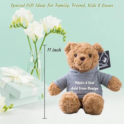 Vista 4 de Oso de peluche personalizado, juguetes de peluche con texto personalizado + imagen como regalo personalizado para novia, novio en el día de San