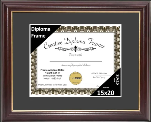 Vista 61 de Creative Picture Frames Marco para Diploma de Caoba con Borde Dorado de 12x16 pulgadas con Vidrio y Paspartú Negro y Colgadores de Pared Instalados