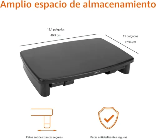 Vista 4 de Amazon Basics Soporte elevador de escritorio rectangular de altura ajustable para monitor de computadora con almacenamiento para reducir la tensión