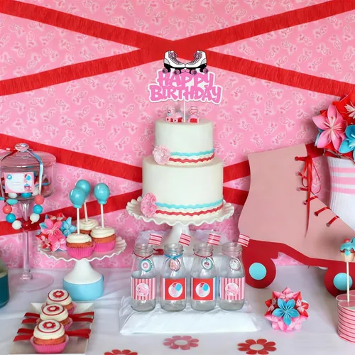Vista 7 de Patín de ruedas retro con temática de hip hop, decoración de pastel de cumpleaños, fiesta de patinaje sobre ruedas de neón, decoración de pasteles