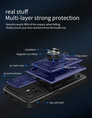 Vista 9 de CCSmall Funda para Xiaomi 11T Pro con tarjetero, funda de teléfono de protección resistente con anillo magnético Kickstand cubierta de cámara