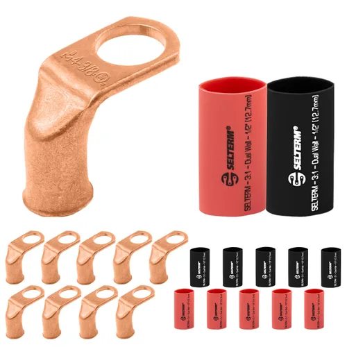 Vista 10 de SELTERM - 5 terminales de anillo resistentes para cable de batería, calibre 1/0 AWG, pernos de 1/2 pulgadas, terminales de calibre 0, ojales