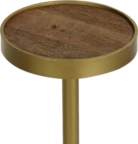Vista 3 de Maya - Mesa decorativa redonda pequeña en metal sólido y madera, 8 x 8 x 25 pulgadas