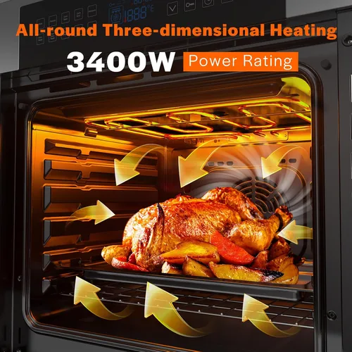 Vista 4 de Empava Horno eléctrico de convección de pared simple de 24 pulgadas, 10 funciones de cocción, rostizador de lujo de 360° con control táctil sensible