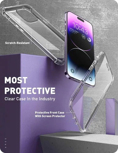 Vista 2 de i-Blason Ares - Funda diseñada para iPhone 14 Pro de 6.1 pulgadas (versión 2022), funda transparente resistente de doble capa con protector