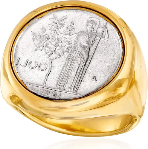 Vista 4 de Ross-Simons Italian Andiamo 14kt Yellow Gold Over Resin 100-Lira Coin Ring