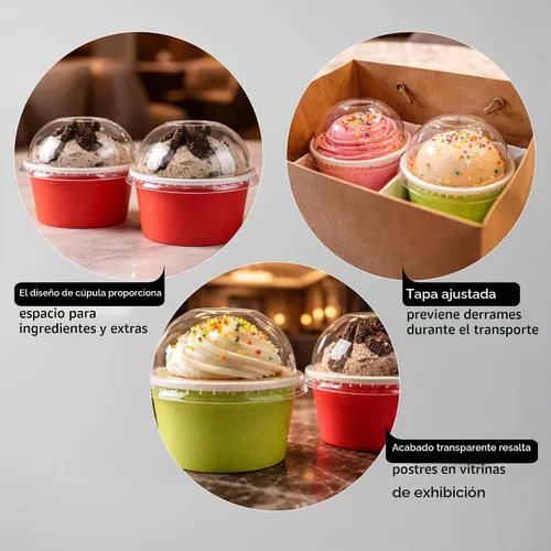Vista 3 de Solo tapas: tapas en forma de cúpula, 50 tapas de plástico transparente para tazas de Coppetta To Go de 3 onzas - Las tazas se venden por separado