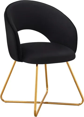 Vista 9 de Furniliving Silla decorativa de terciopelo para sala de estar, cómoda silla tapizada de barril con respaldo, silla de maquillaje negra de mediados
