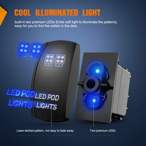 Vista 4 de Nilight Interruptor basculante de luces LED POD, interruptor de barra de luz LED, interruptor de encendido/apagado láser de 5 pines, interruptor