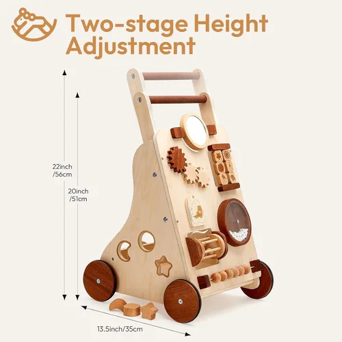 Vista 5 de Andador de madera Woodtoe para bebé, andador de empuje de velocidad ajustable, andador Montessori para niños y niñas, centro de actividades