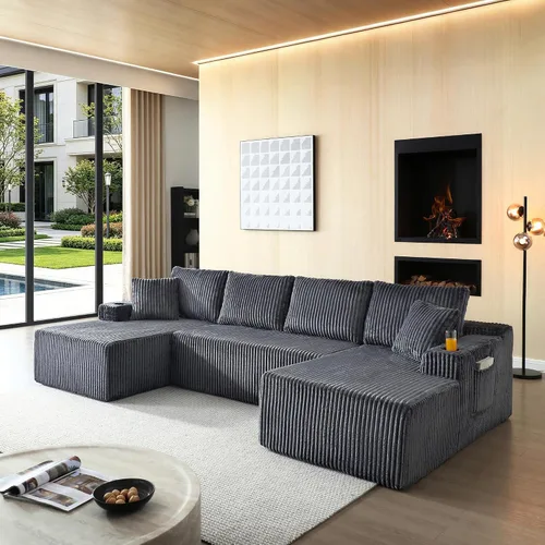 Vista 37 de Sofá modular sin huesos, sofá modular de 108 pulgadas con asiento profundo, sofás de pana en forma de U con diván izquierdo para sala de estar,