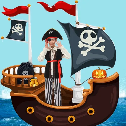 Vista 9 de Qingzhuan Disfraz de pirata para niños, disfraz para niños con sombreros, accesorios de pirata, disfraz para Halloween, fiesta de piratas