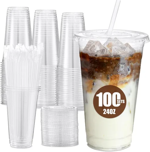 Vista 10 de Glotoch Express - Vasos de plástico con tapas para sorber sin pajilla, 24 onzas, 100