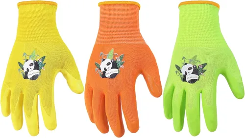 Vista 22 de HANDLANDY 3 pares de guantes de jardinería para niños sin látex, guantes de jardín para niños y niñas con revestimiento de nitrilo para niñas y Verde