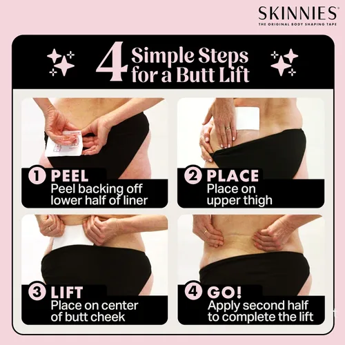Vista 5 de Skinnies - Elevadores de fondo instantáneos, patentados fabricados en Estados Unidos, tiras adhesivas transparentes que levantan instantáneamente