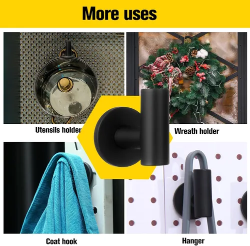 Vista 6 de Therwen Ganchos magnéticos negros de neodimio resistentes para refrigerador, puerta de metal, taquilla para colgar toallas, abrigos, bolsas
