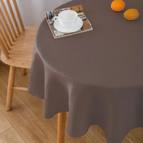 Vista 2 de NLMUVW Mantel de Lino Marrón para Mesas Redondas, Mantel Pequeño Color Chocolate, Cubierta de Mesa Estilo Granja para Cocina, Comedor, Café, 36