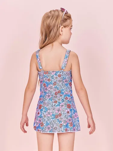 Vista 7 de Conjunto de traje de baño tankini para niñas, de dos piezas, estampado y parte inferior de bikini de 5 a 14 años