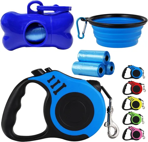 Vista 10 de Correa retráctil resistente para perros o gatos pequeños, cinta de nailon 360 sin enredos, mango antideslizante, con dispensador de bolsas de basura