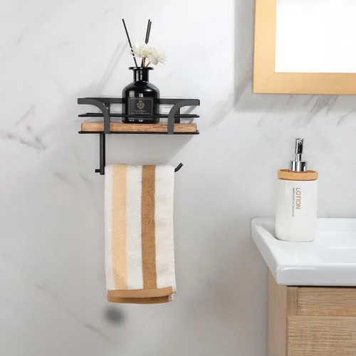 Vista 6 de Soporte de papel higiénico rústico de granja con estante – Decoración rústica de baño de granja – Accesorios de baño rústicos con estante de madera