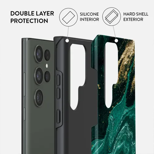 Vista 9 de BURGA Funda para teléfono compatible con Samsung Galaxy S23 Ultra, híbrida de 2 capas de carcasa rígida + funda protectora de silicona, color verde