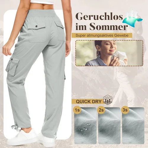 Vista 5 de Pantalones cargo para mujer, ligeros, de secado rápido, UPF 50, viajes, golf, safari, senderismo, verano