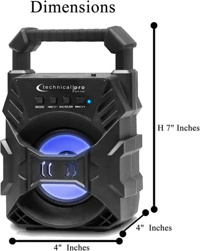 Vista 3 de Technical Pro Altavoz Bluetooth compacto recargable portátil con LED USB/FM/TF, diseño ligero y compacto que lo convierte en el altavoz perfecto