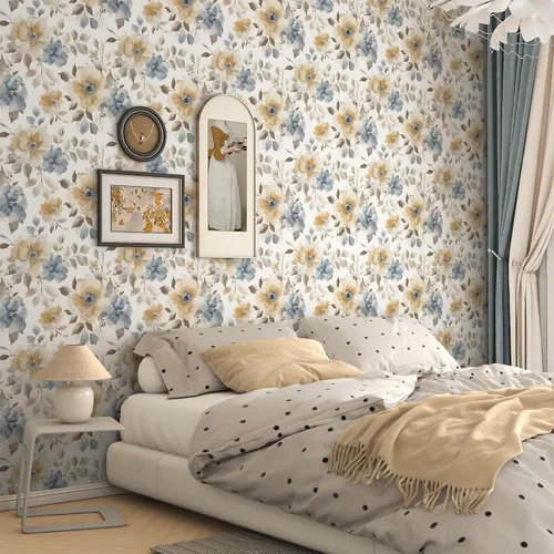 Vista 2 de Papel tapiz floral para despegar y pegar, papel de contacto bohemio de 17.3 x 197 pulgadas, papel de contacto bohemio grande para dormitorio, flores