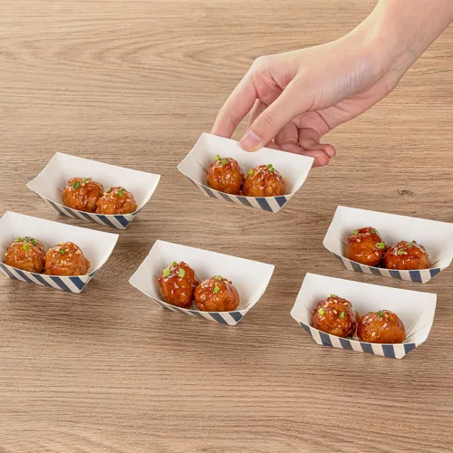 Vista 5 de Restaurantware Bio Tek 2 onzas Botes de comida desechables de 400 bandejas de papel para alimentos - Botes de papel a prueba de grasa con diseño