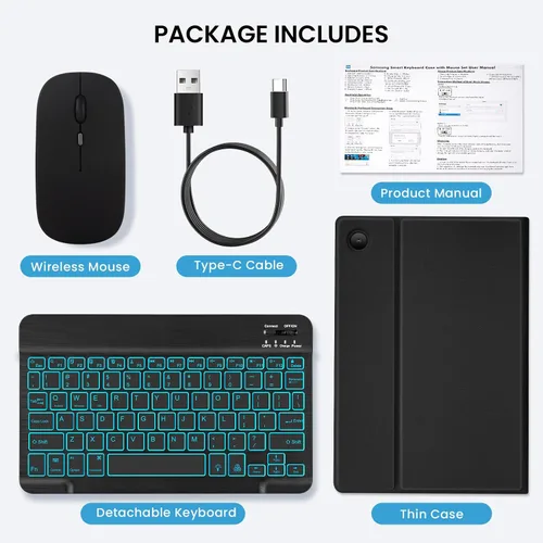 Vista 9 de Funda con teclado retroiluminado de 7 colores con mouse para Samsung Galaxy Tab de 11 pulgadas A11 Plus y A9 Plus, funda de teclado intercambiable