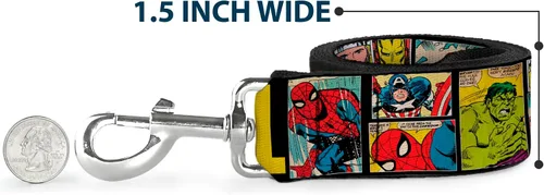Vista 6 de Buckle-Down Correa para mascotas MARVEL/Retro Comic Panels Negro/Amarillo - 4 pies de largo - 1" de ancho
