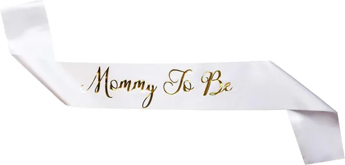 Vista 7 de Sterling James Co. Banda de satén blanco Mommy To Be - Regalos de baby shower para él o ella - Decoraciones de baby shower, suministros y recuerdos