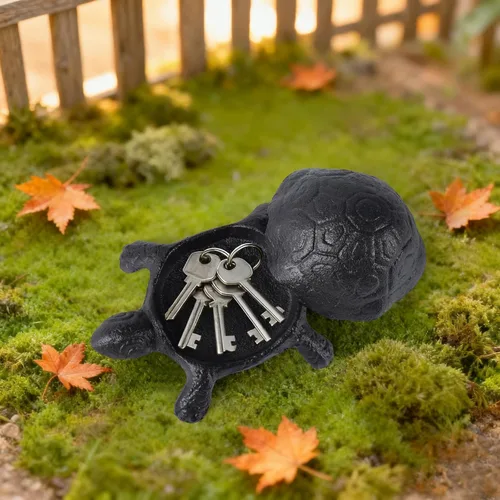 Vista 6 de Llavero de tortuga de hierro fundido, decorativo para interiores y exteriores, para jardín, patio, joyas, baratijas, cajas fuertes de desviación