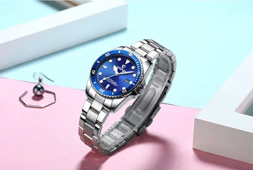Vista 4 de MASTOP Reloj clásico de acero inoxidable dorado para él y para ella, Reloj de cuarzo