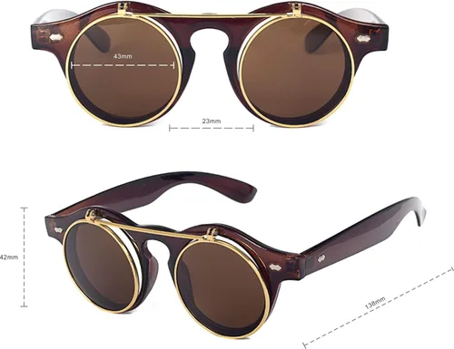 Vista 5 de Gafas de sol retro steampunk redondas con círculos abatibles