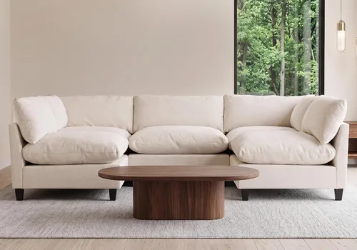 Vista 26 de Iroomy Sofá modular modular de felpilla de gran tamaño, asiento cómodo profundo, sofás de 2 plazas para sala de estar, color beige