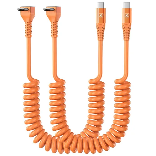 Vista 24 de Cable USB A a USB C de 90 grados, paquete de 2 cables USB tipo C en espiral de 3 pies para automóvil, cable de carga rápida USB-C compatible