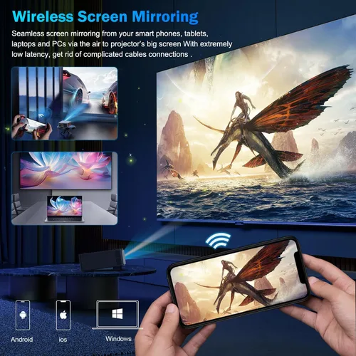 Vista 8 de Proyector de decodificación 1500 ANSI 4K con WiFi y Bluetooth, proyector de cine en casa de DESS con enfoque automático y Keystone, soporte