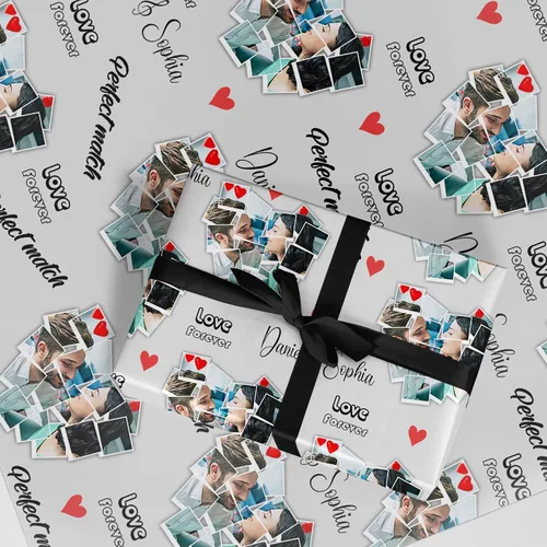 Vista 2 de Artsadd Papel de regalo personalizado con texto con imagen para aniversario, día de San Valentín, papel de regalo con foto personalizada con corazón