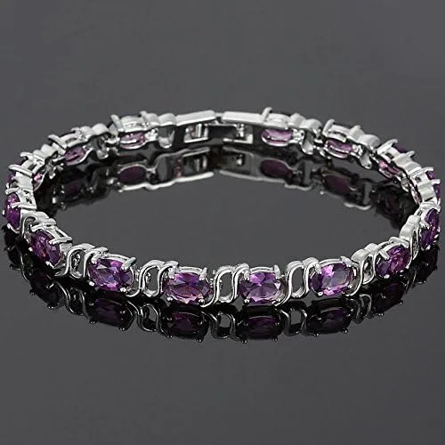 Vista 4 de RIZILIA Pulsera de tenis chapada en oro blanco de 18 quilates con circonita cúbica de corte ovalado, 7