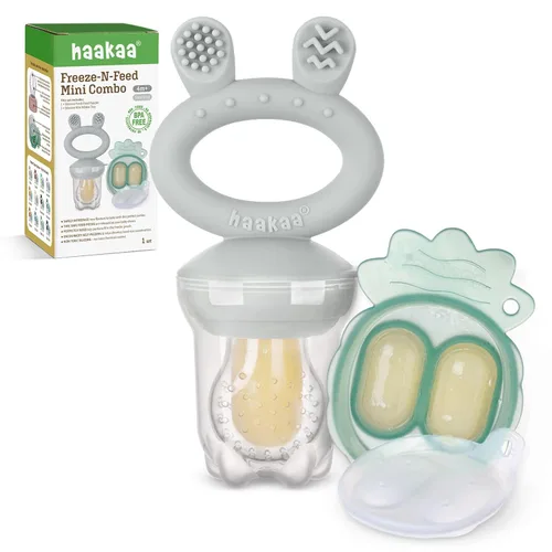 Vista 9 de haakaa Comedor de alimentos de frutas para bebé y mini bandeja de picar con congelador, moldes de piruleta de leche materna para alivio de Azul