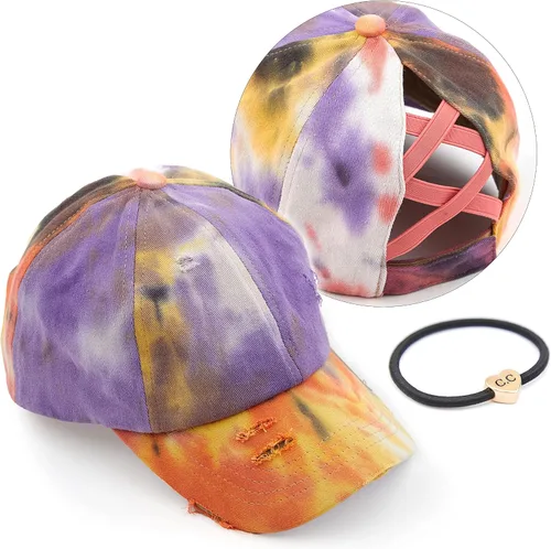 Vista 60 de C.C Gorra de béisbol de malla con diseño de estrella brillante, gorra de camionero ajustable para moño o cola de caballo Una banda elástica-negro