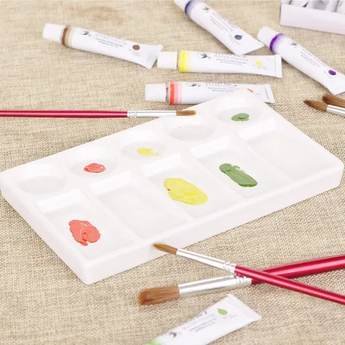 Vista 5 de VanEnjoy 10 Wells - Paleta de pintura rectangular blanca para artista, paleta de acuarela de porcelana, bandeja de mezcla de cerámica para pintura