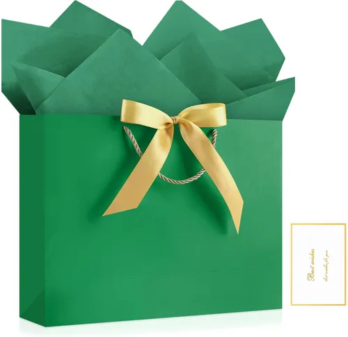 Vista 38 de JMANNI 12 bolsas de regalo de papel de boda con asa, bolsas medianas de regalo de agradecimiento de 13 pulgadas con lazo de cinta, regalos