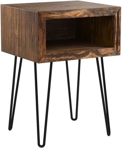 Vista 4 de WELLAND Mesita de noche de madera de pino maciza, mesa auxiliar con patas de metal, 15.5 pulgadas de largo x 13.5 pulgadas de ancho x 22 pulgadas