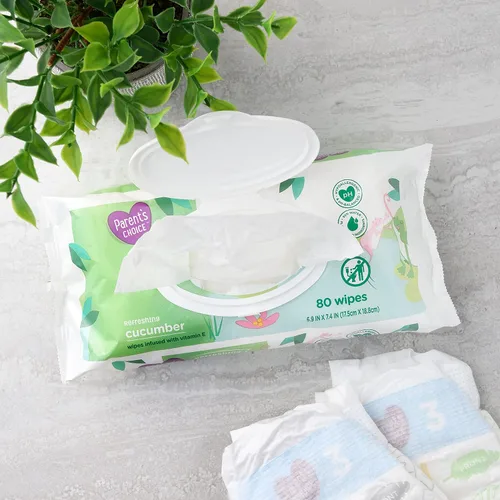 Vista 3 de Parent's Choice Toallitas húmedas refrescantes con aroma a pepino con infusión de vitamina E y aloe, 240